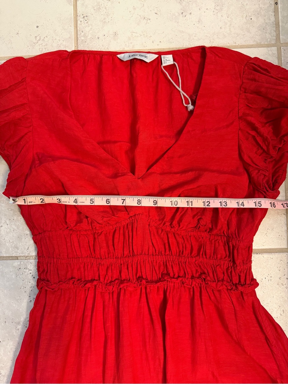 & Other Stories | Boho V Neck Midi Dress w Tier Hem and Ruffle Sleeves | Sz 8 - Picture 12 of 13